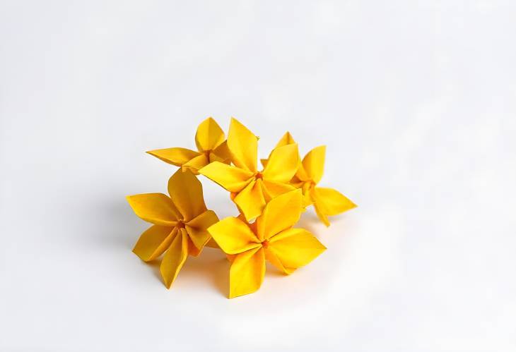 Blossoms in Paper Yellow Origami Flowers on White